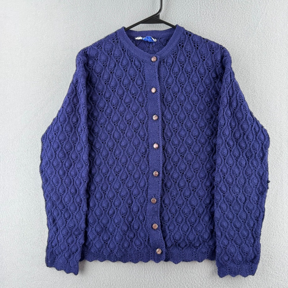 Vintage 60s Cardigan Sweater Womens Medium Blue Knit British Vogue Wintuk